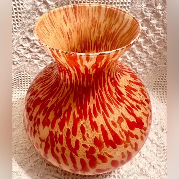 HUGE “MAESTRI VETRAI” Azzurra Italy Animal Print Vase Bright Orange Yellow, Red - Picture 2 of 14